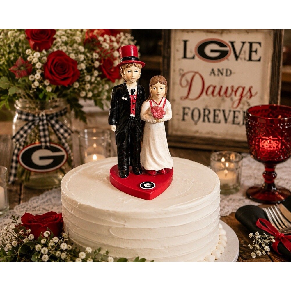 Georgia Bulldogs Bride Groom Wedding Cake Topper Figurine UGA Dawgs G Logo Decor